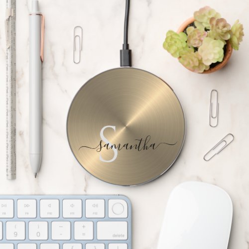 Polished Radial Gold Metallic Personalized Wireless Charger