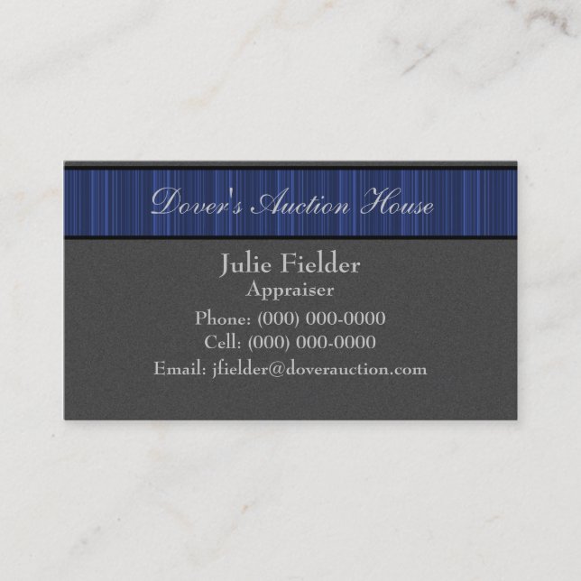 Polished Stripes Business Card, Gray and Deep Blue Business Card (Front)