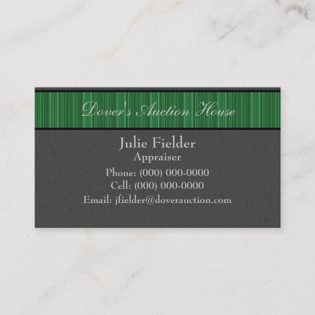 Polished Stripes Business Card, Gray and Green Business Card (Front)