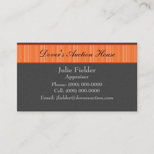 Polished Stripes Business Card, Gray and Orange Business Card (Front)