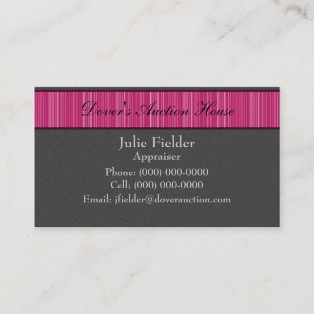 Polished Stripes Business Card, Gray and Pink Business Card (Front)