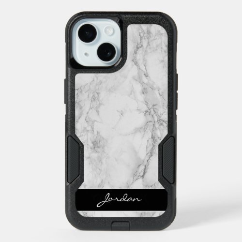 Polished White  Gray Marble Stone with Name iPhone 15 Case