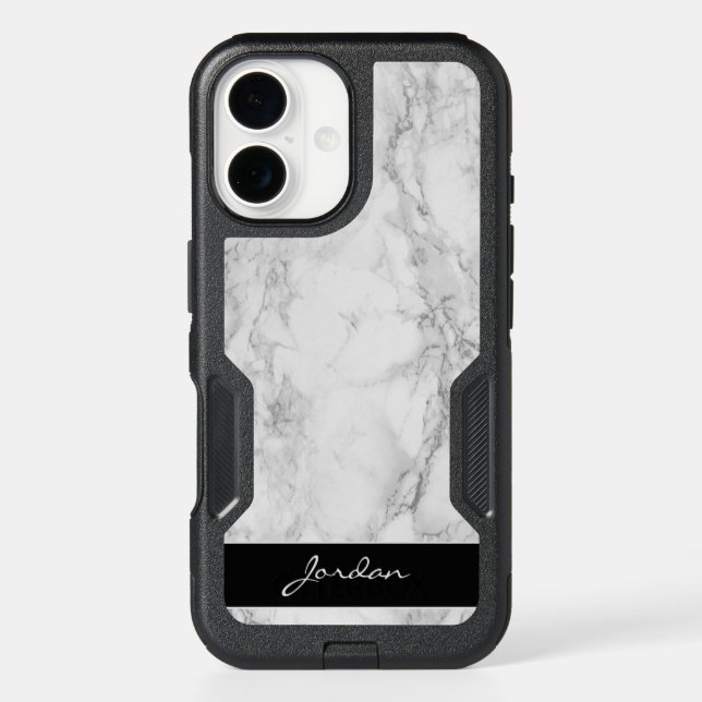 Polished White & Gray Marble Stone with Name Otterbox iPhone Case (Back)
