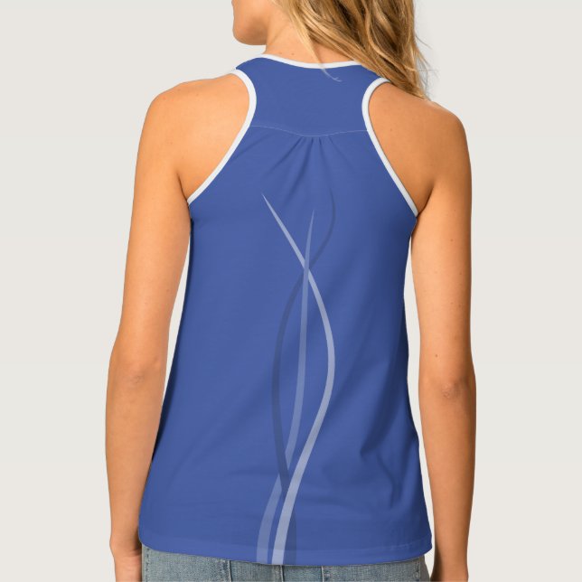 Polite Blue Minimal Swaying Lines Graphic Tank Top (Back)
