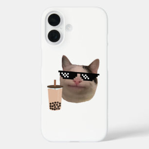  Polite Cat Meme with Swag Glasses and Boba Drink iPhone 16 Case