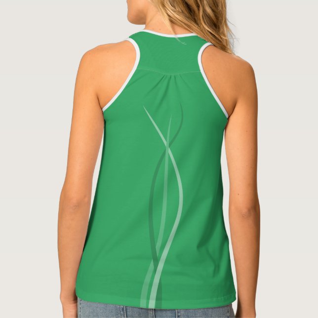 Polite Green Minimal Swaying Lines Graphic Tank Top (Back)