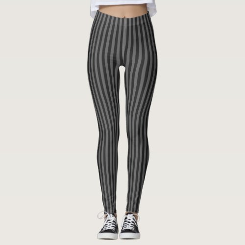Polite Grey Monochrome Vertical Thin Stripes Leggings