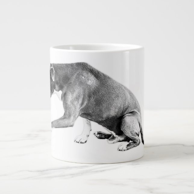 Polite Paw—Pitbull Mix Monochrome Giant Coffee Mug (Front)