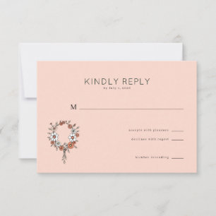 Polite Peach Floral Wreath RSVP Card