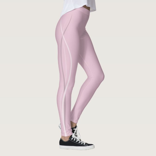 Polite Pink Minimal Swaying Lines Graphic Leggings (Right)