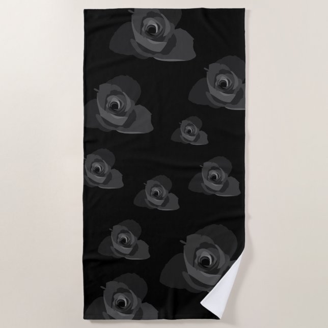 Polite Transparent Modern White Rose Art Beach Towel (Front)