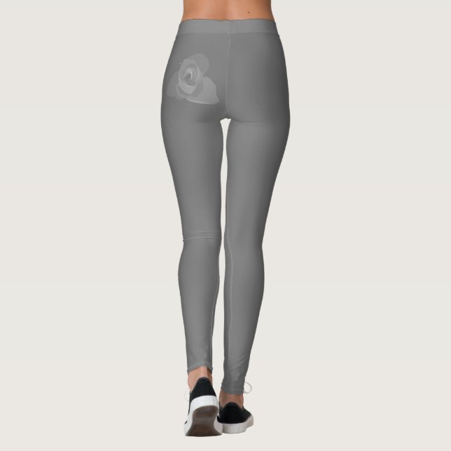 Polite Transparent Modern White Rose Art Leggings (Back)