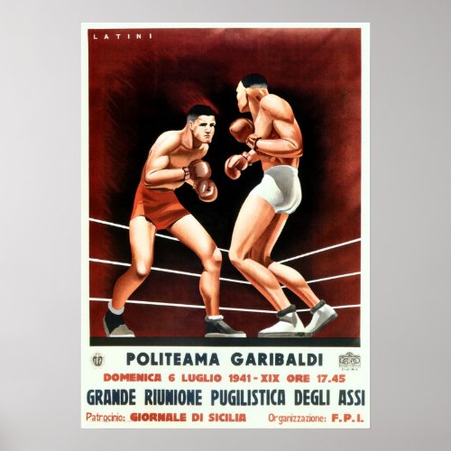 POLITEAMA GARIBALDI PALERMO Italy Vintage Boxing Poster