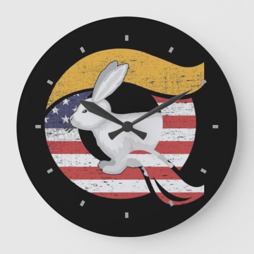 Political American Flag Rabbit Q  Gold Hair  Large Clock