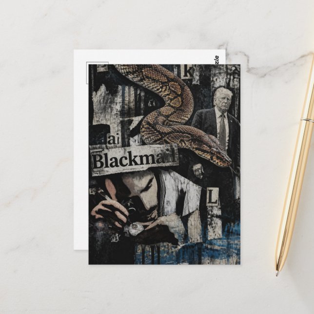 Political Blackmail Mixed Media Collage Postcard (Front/Back In Situ)