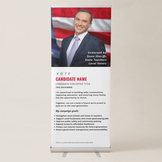 Political Campaign Candidate Name Photo Key Goals Retractable Banner (Front)