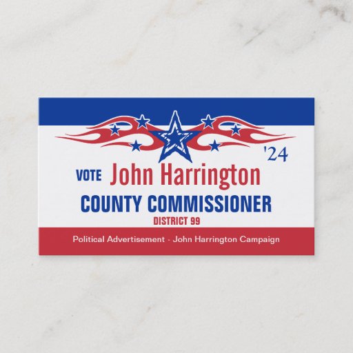 Customizable Political Campaign Card - County Commissioner Business Card Templates