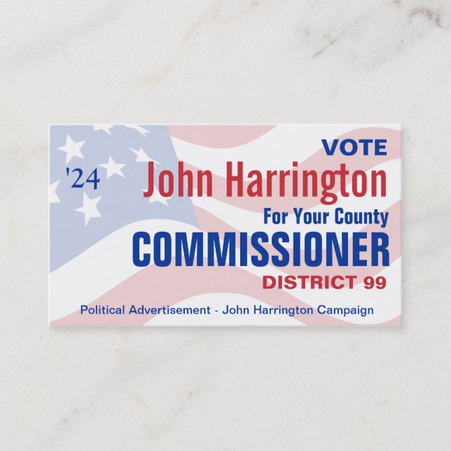 Political Campaign - County Commissioner Business Business Card (Front)
