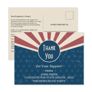 Political Campaign Event  Rally Donation Thank You Postcard