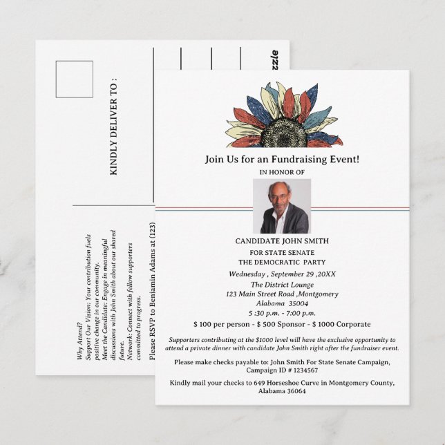 Political Campaign Fundraising Event Invitation Postcard (Front/Back)