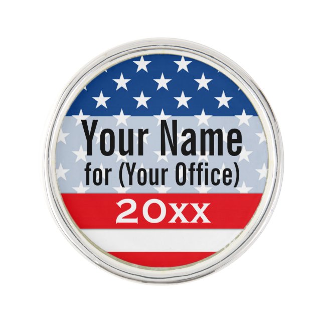 Political Campaign Patriotic Printed Candidate Lapel Pin (Front)