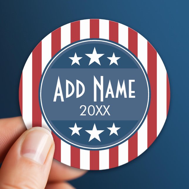 Political Campaign - Patriotic Stars and Stripes Classic Round Sticker (Custom Sticker)