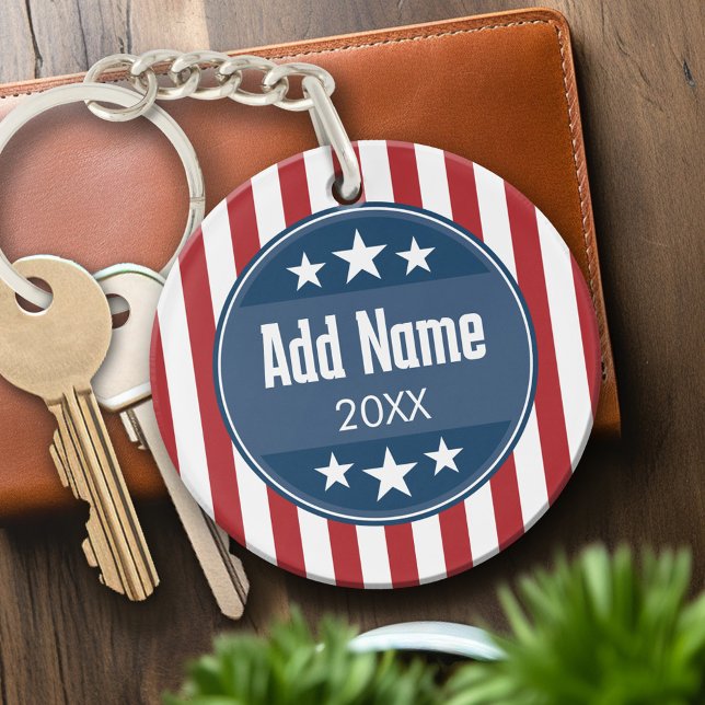Political Campaign - Patriotic Stars and Stripes Keychain (Personalized Keychain - custom campaign gear)