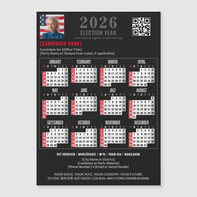 Political Campaign QR Code 2026 Magnetic Calendar (Front)