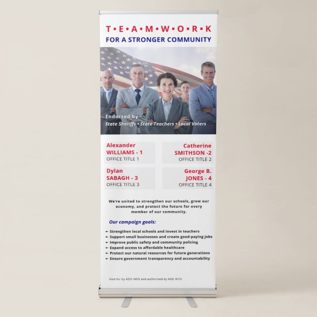 Political Campaign Team Name Title Photo Key Goals Retractable Banner (Front)