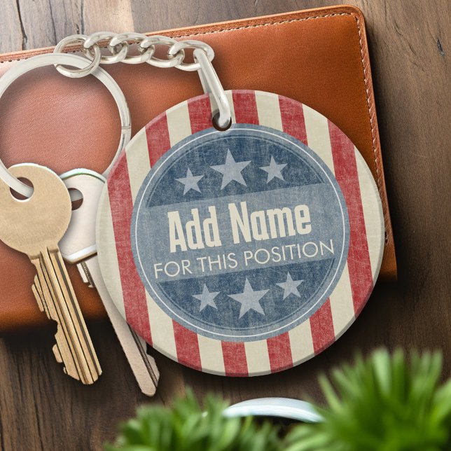 Political Campaign - vintage stars and stripes Keychain (Personalized Keychain - custom campaign gear)