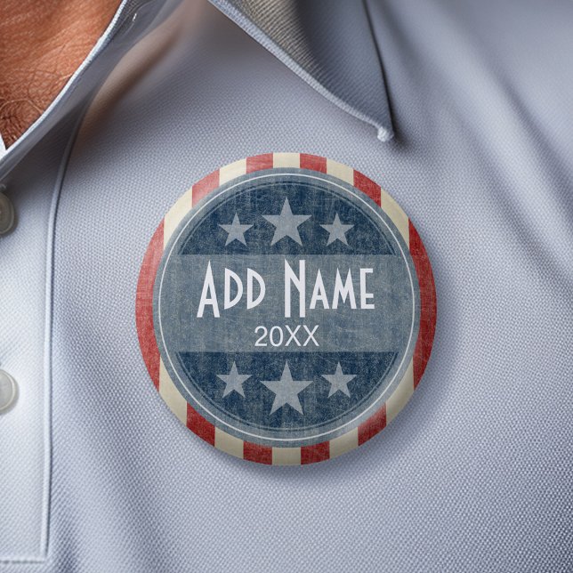 Political Campaign - vintage stars and stripes Pinback Button (Custom Campaign Gear -- Create your own election swag for any candidate)