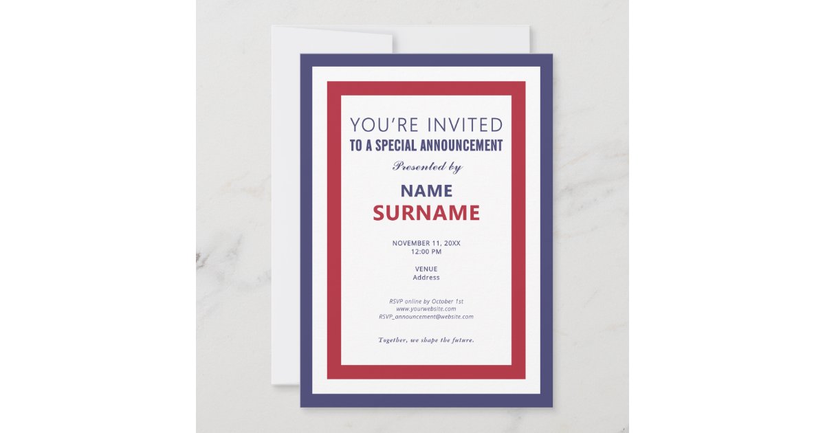 Political Candidate Teaser Campaign Kickoff Launch Invitation | Zazzle