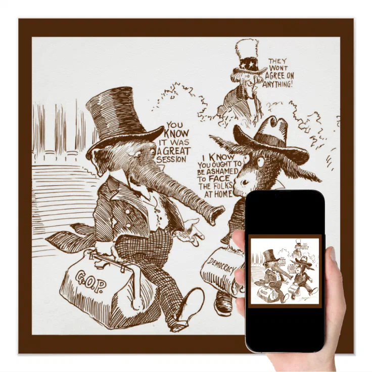 Political Cartoon USA c. 1920 Elephant & Donkey Poster | Zazzle