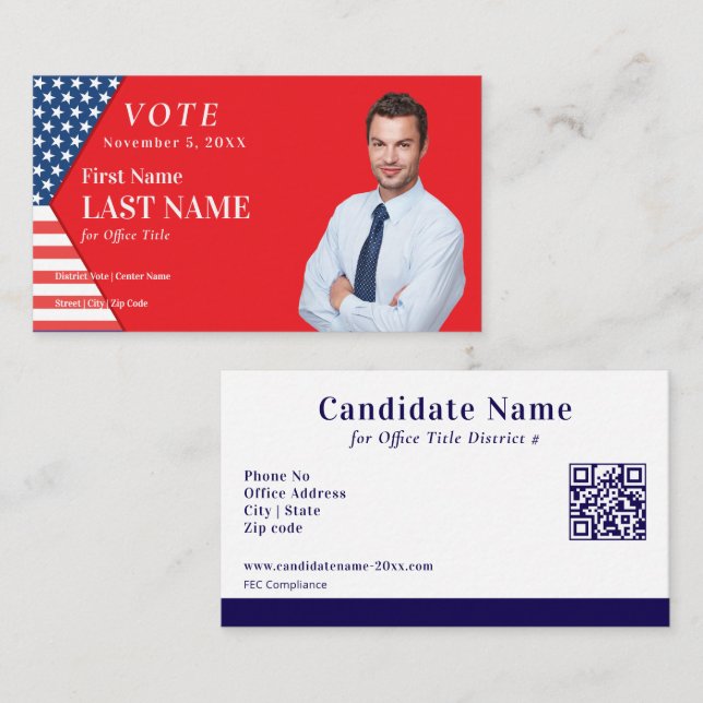 Political Custom Election Campaign Red Candidate Business Card (Front/Back)