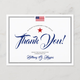 Political Donation   Patriotic Themed Thank You Postcard
