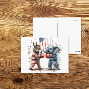 Political Donkey vs Elephant Boxing Art Postcard