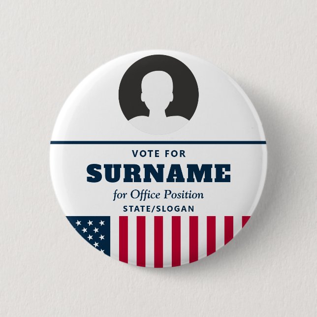 Political Election Campaign Candidate Name & Photo Button (Front)