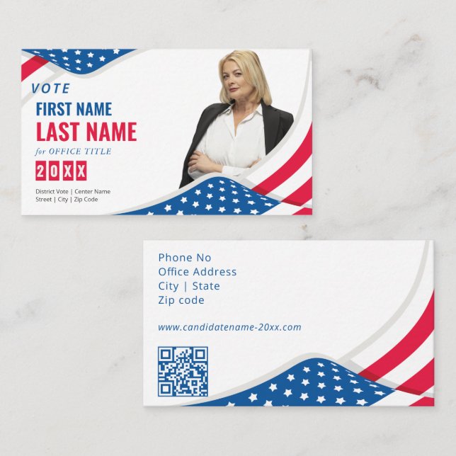 Political Election Campaign Candidate Personalized Business Card (Front/Back)