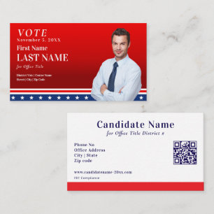 Political Election Campaign Red Candidate Custom  Business Card