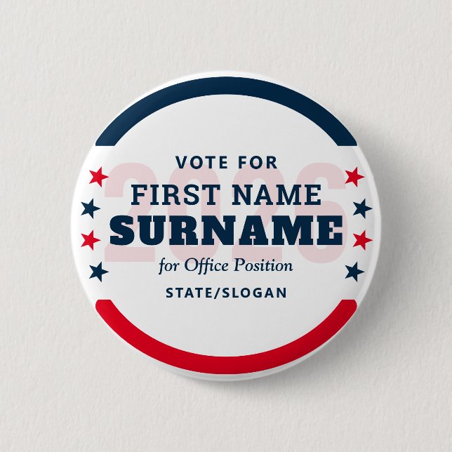 Political Election Custom Campaign Candidate Name Button (Front)
