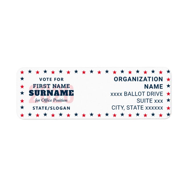 Political Election Custom Campaign Candidate Name Label (Front)