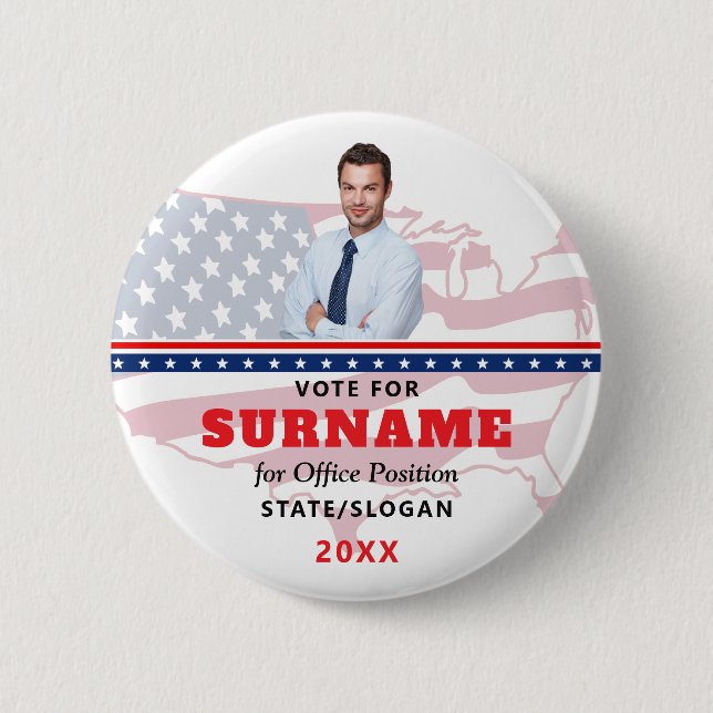 Political Election Red Campaign Custom Candidate Button (Front)