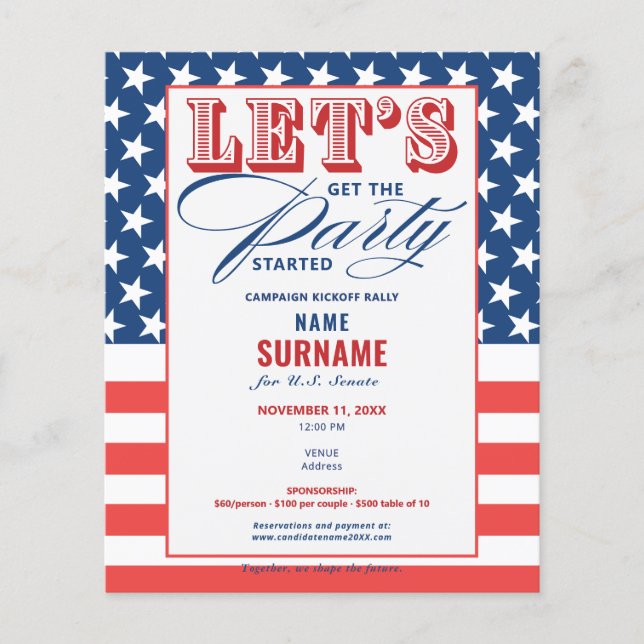 Political Fundraising Campaign Kickoff Democratic Flyer (Front)