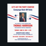 Political Fundraising Campaign Kickoff with Photo Flyer<br><div class="desc">Political Campaign Kick-off Rally Fundraising invitation with patriotic red, white and blue ribbon, stars, and a placeholder for Candidate photo. All design elements and text fields can be resized for space and style. Or just add your own wording to create a finished flyer, invitation, or announcement at an affordable price....</div>