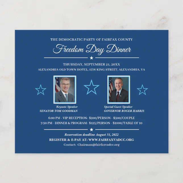 Political Fundraising Dinner Invitation 2 Photos Zazzle