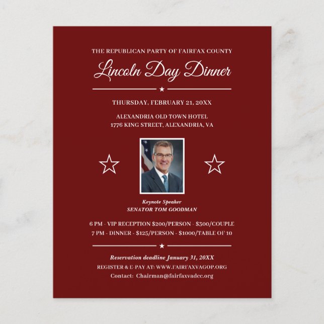 Political Fundraising Dinner Invitation with Photo (Front)