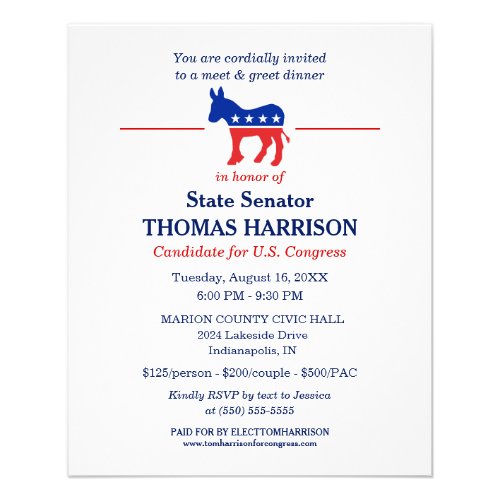 Political Fundraising Flyer with Democrat Donkey