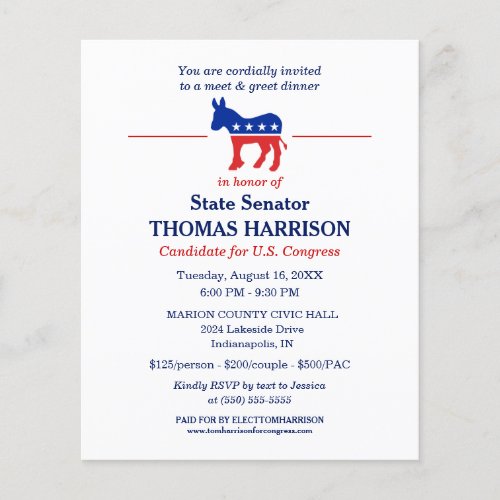 Political Fundraising Flyer with Democrat Donkey