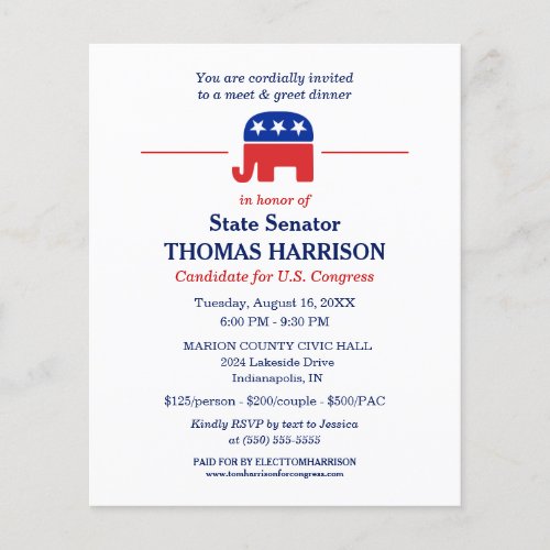 Political Fundraising Flyer with GOP Elephant