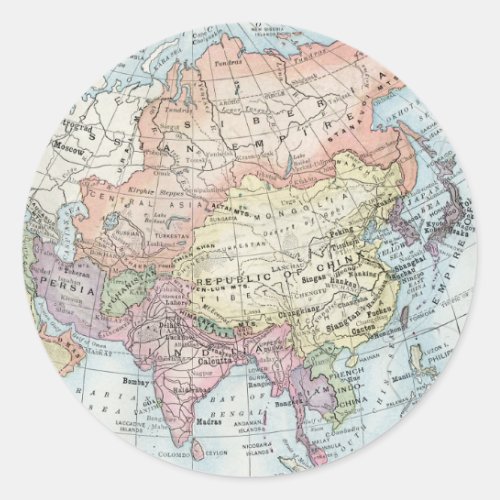 Political Map of Asia 1916 Classic Round Sticker